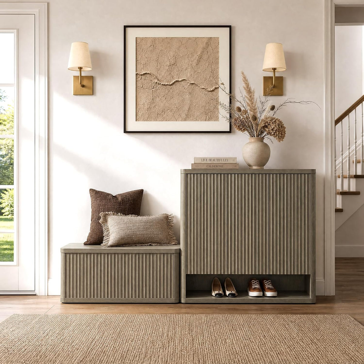 SICOTAS Storage Bench 40.2" Wide Shoe Bench with Lift Top Large Wooden Storage Chest Trunk Modern Blanket Chest with 2 Safety Hinges & Seating for Bedroom Entryway Living Room Hallway