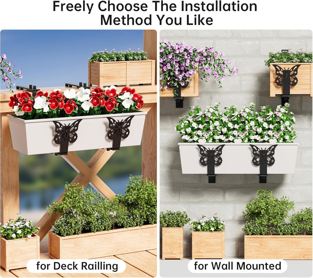 HFHOME Window Box Brackets, Adjustable Planter Box Brackets, Heavy Duty Flower Railing Planter Bracket for Balcony, with Enhanced Bottom Support, Perfect for Deck, Fence and Garden - Black (6 Pack)