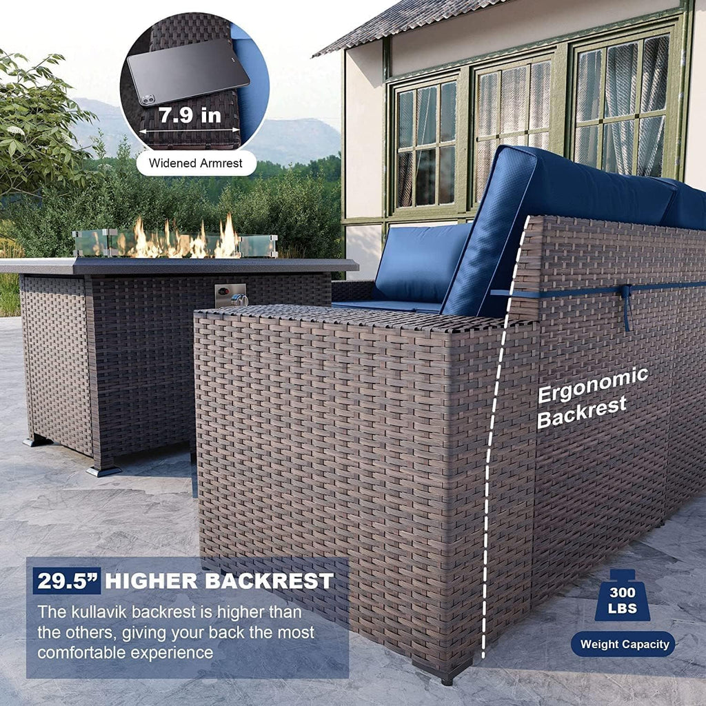 Kullavik 7 Piece Outdoor Wicker Patio Furniture Set with Fire Pit Table
