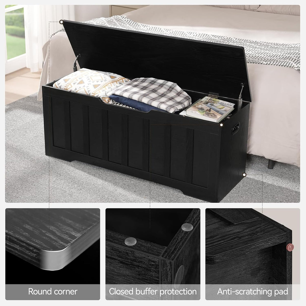 VANKILEY 47.2" Storage Chest Extra Large, Storage Bench(Black)