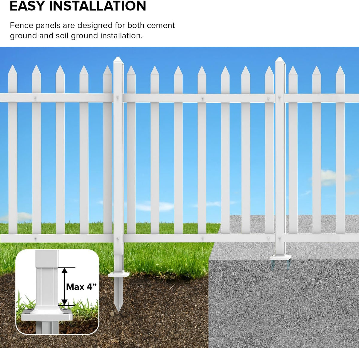 1 Set Vinyl Picket Fence Panels White 84''Wx36''H PVC Decorative Fencing Barrier for Outdoor Porch Patio Backyard Garden Pool with 20 Pickets Straight
