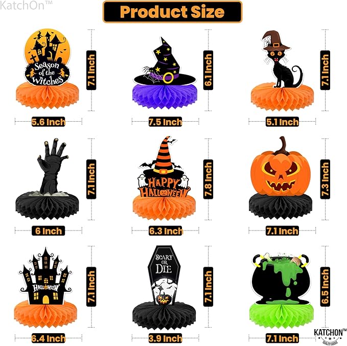 KatchOn, Halloween Centerpieces for Tables - Pack of 9 | Witch Halloween Table Centerpiece, Halloween Table Decorations | Orange and Black Halloween Centerpiece | Spooky Halloween Decorations Indoor