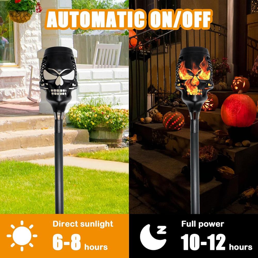 Halloween Solar Skull Stake Lights, Pathway Decor, 8 Pc, Orange