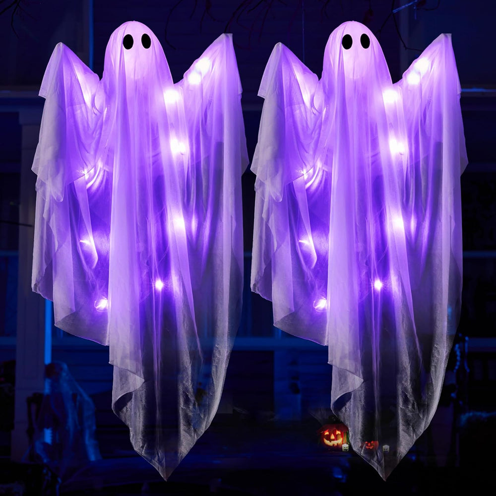 JOYIN 2 Pcs 47” Halloween Hanging Light up Ghost Decorations Outdoor, Hallowe...