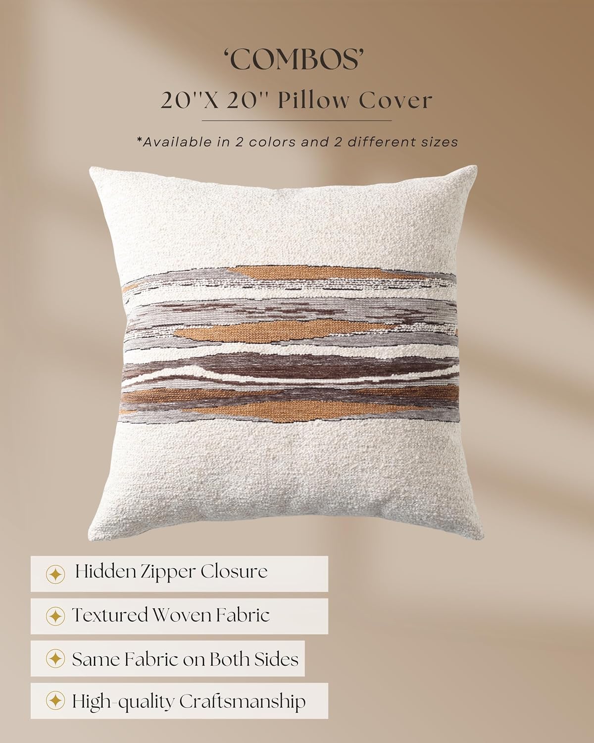 Throw Pillow Covers 20x20 Inch, Pack of 1 Textured Linen Blend with Woven Stripe, Decorative Throw Pillow Case for Couch Sofa, Elegant Design, Combos, Mustard 20x20 Inch