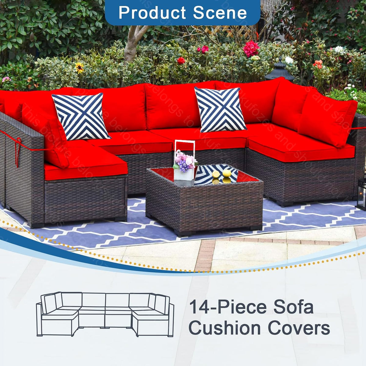 14Pcs Patio Cushion Covers, Furniture Cushion Slipcovers, 24.8"x24.8"x3.14"