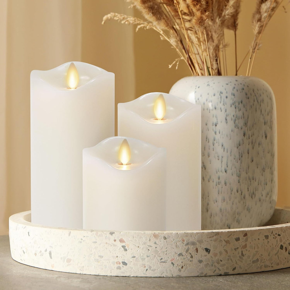 Matchless Candle Co. Flameless Moving Flame Pillars, Unscented Wax Melted Edge, AA Batteries