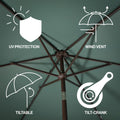 JONATHAN Y UMB1001 Collins 9 ft. Classic Cottage Tassel Market Patio Umbrella with Auto-Tilt, Crank, Wind Vent and UV Protection