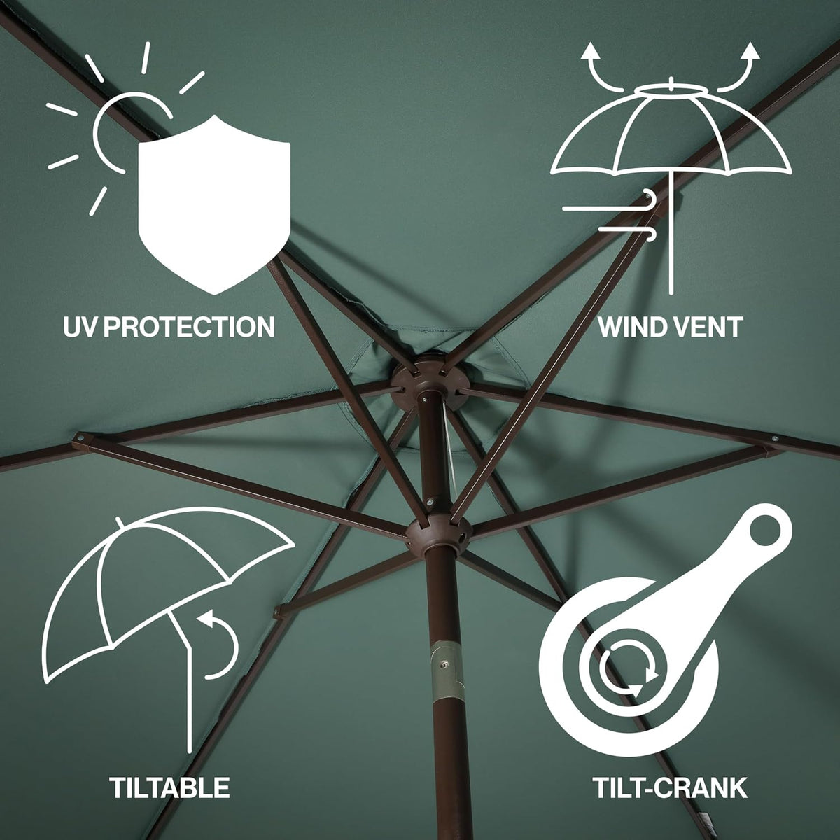 JONATHAN Y UMB1001 Collins 9 ft. Classic Cottage Tassel Market Patio Umbrella with Auto-Tilt, Crank, Wind Vent and UV Protection