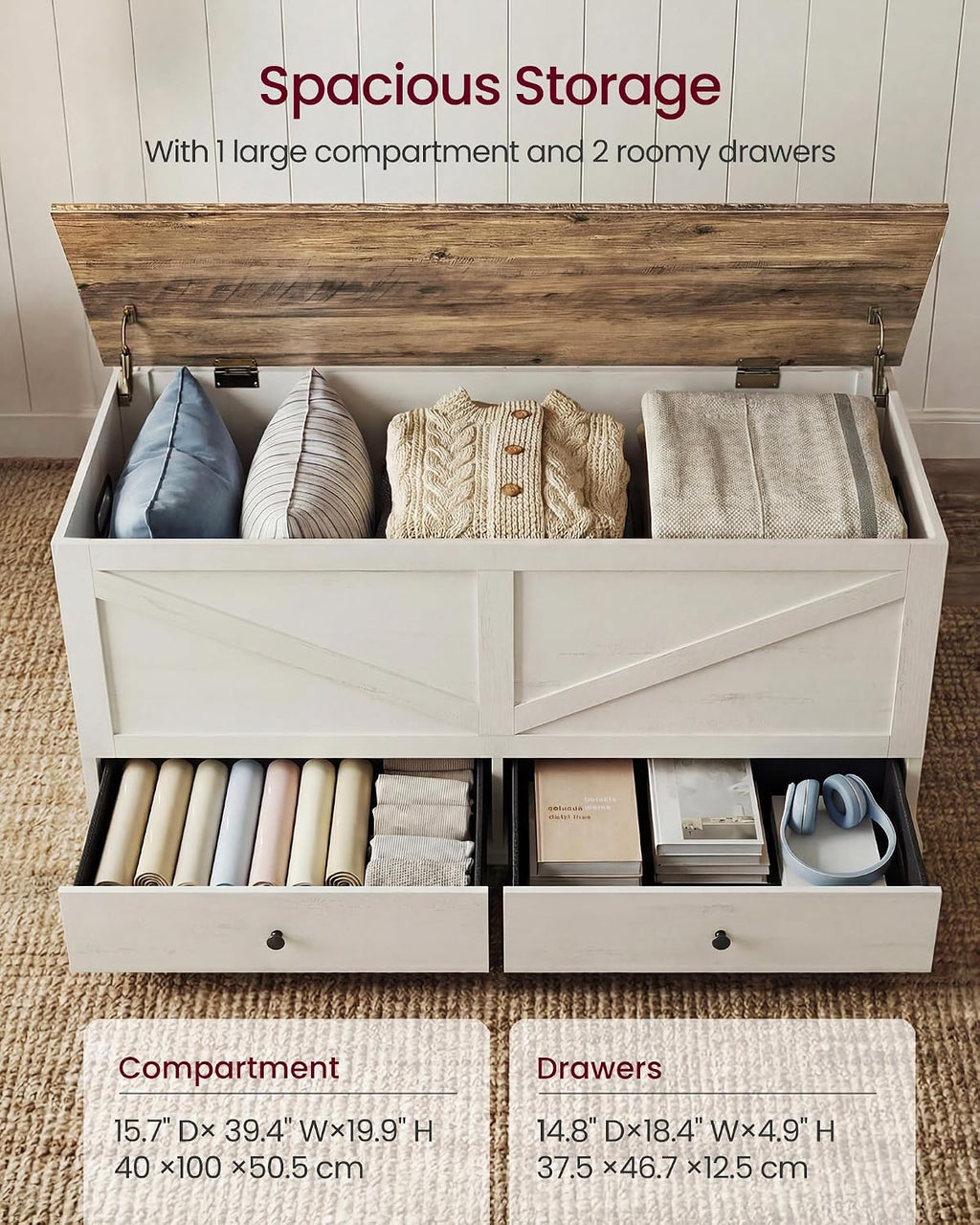 VASAGLE Storage Chest with 2 Fabric Drawers, 15.7 x 39.4 x 19.9 Inches
