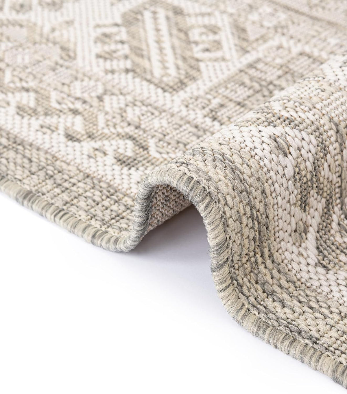Rugs.com - Outdoor Aztec Rug – 2' x 3' 1 Light Gray Indoor/Outdoor Rug – Weather Resistant Flatweave for Patios, Decks, and Porches