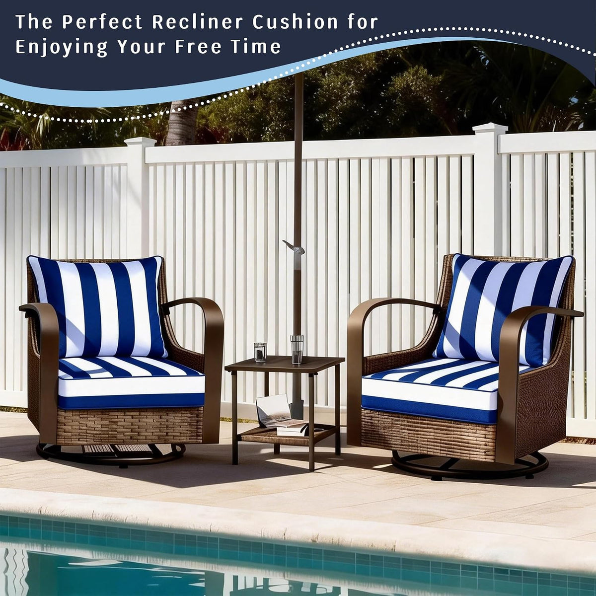2 Set Outdoor Deep Seat Cushion,19x19,Blue White Striped