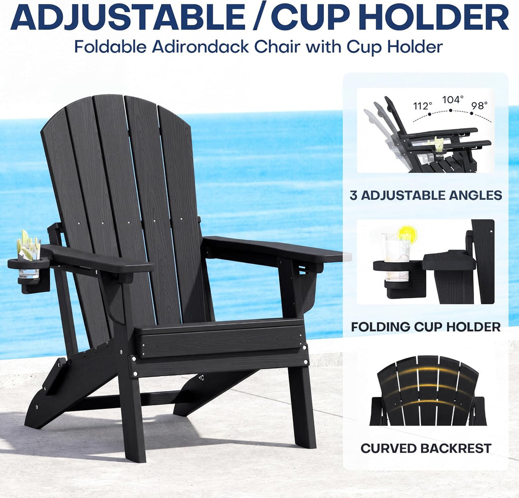 Plawdlik Folding Adirondack Chair Set of 4, Adjustable 3-Position, Black (Set of 2)
