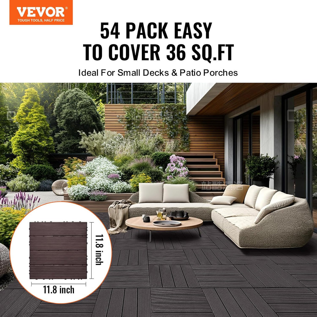 vevor 54 sq. ft plastic interlocking deck tiles shown in use