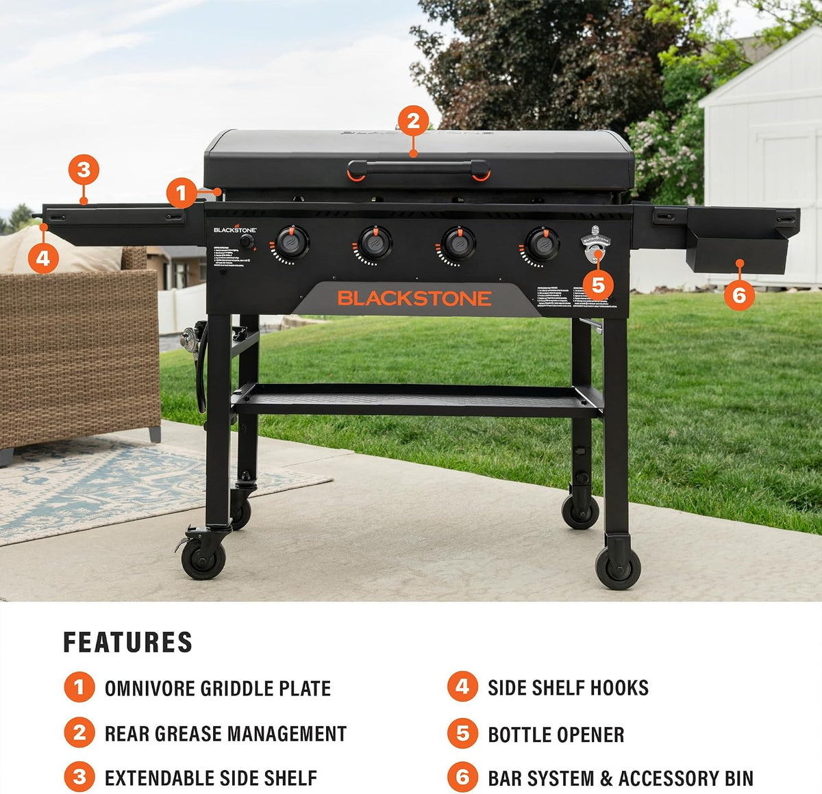 Blackstone Original Portable Griddle with Built-in Hood, Black, 36 Inch
