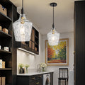Hammered Glass Pendant Light for Kitchen Island 1 Pack Black Gold 8 Inch