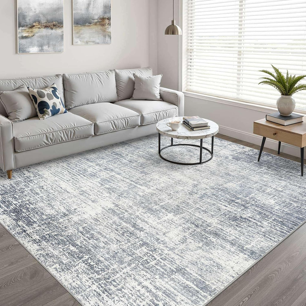 LOONGRUG 9x12 Area Rug Washable Neutral Modern Rug for Living Room Blue