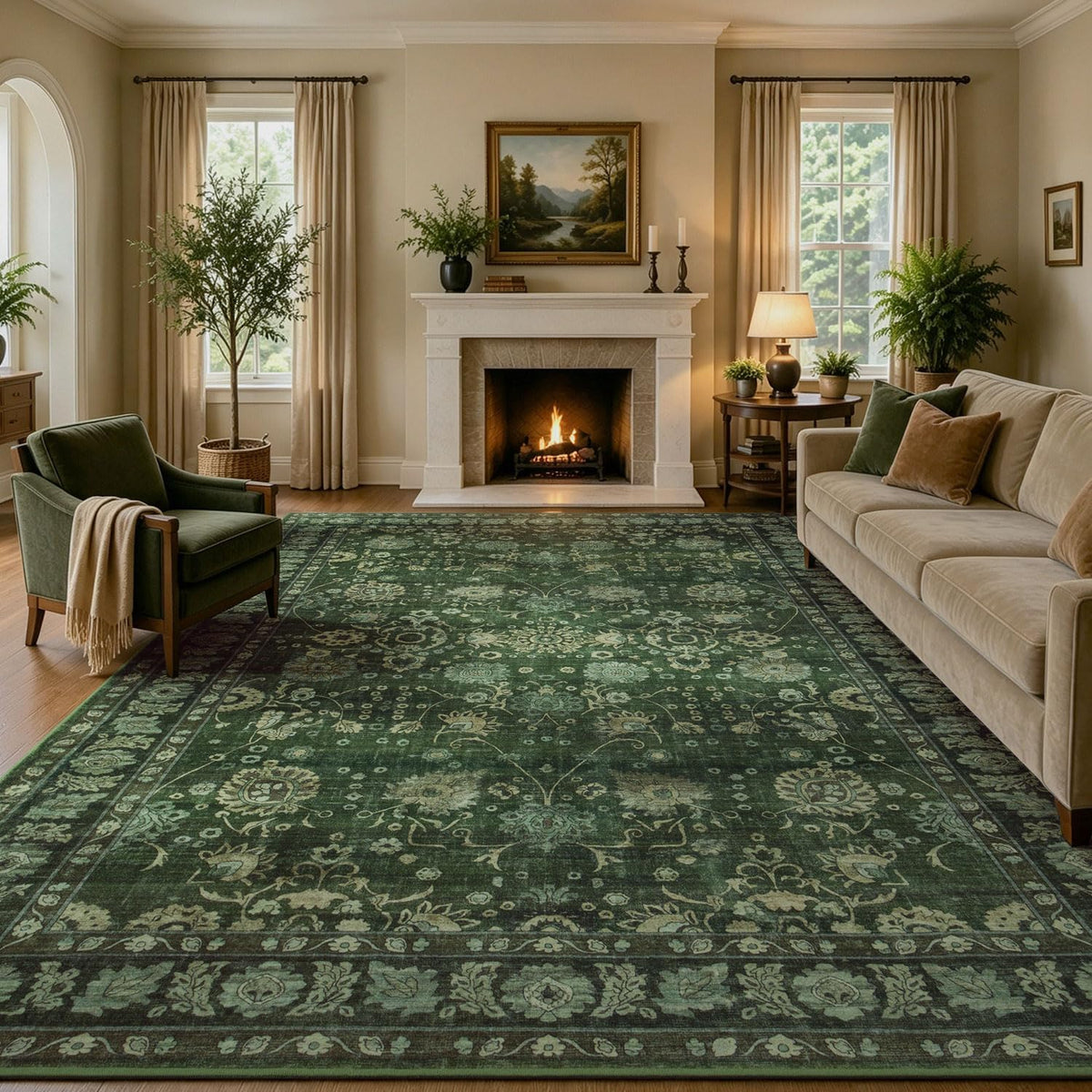 8x10 Green Area Rugs for Living Room, Washable Non-Slip Soft Rug