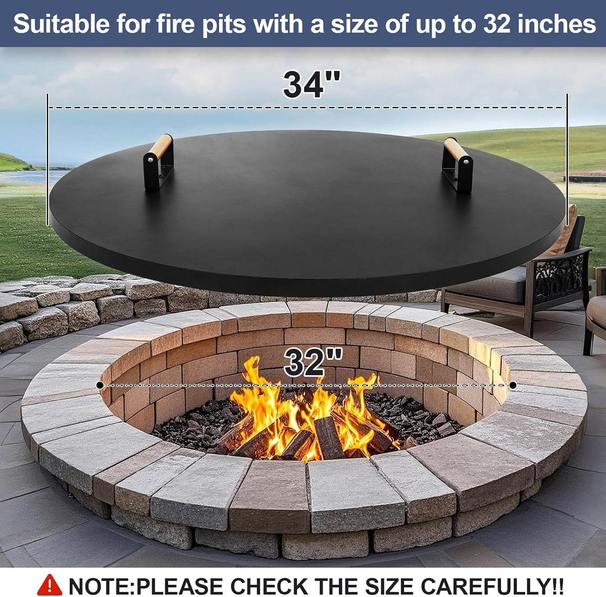 1MORE Fire Pit Lid Round 34"w/Handles,Firepit Cover,All-season Protective