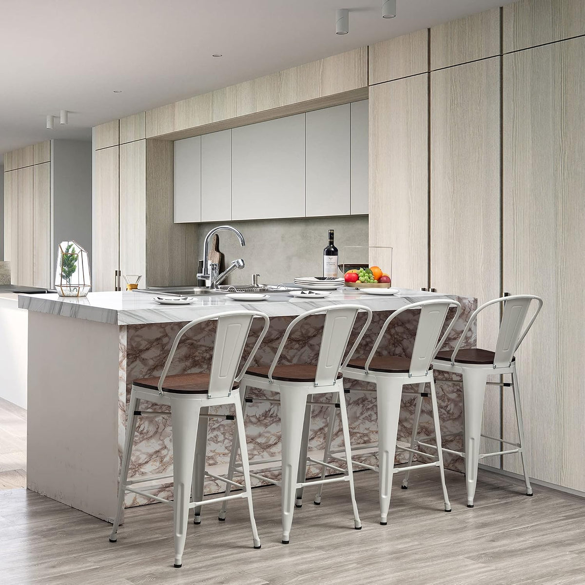 24" Swivel Bar Stools Set of 4 Metal Counter Height Chairs Off-White