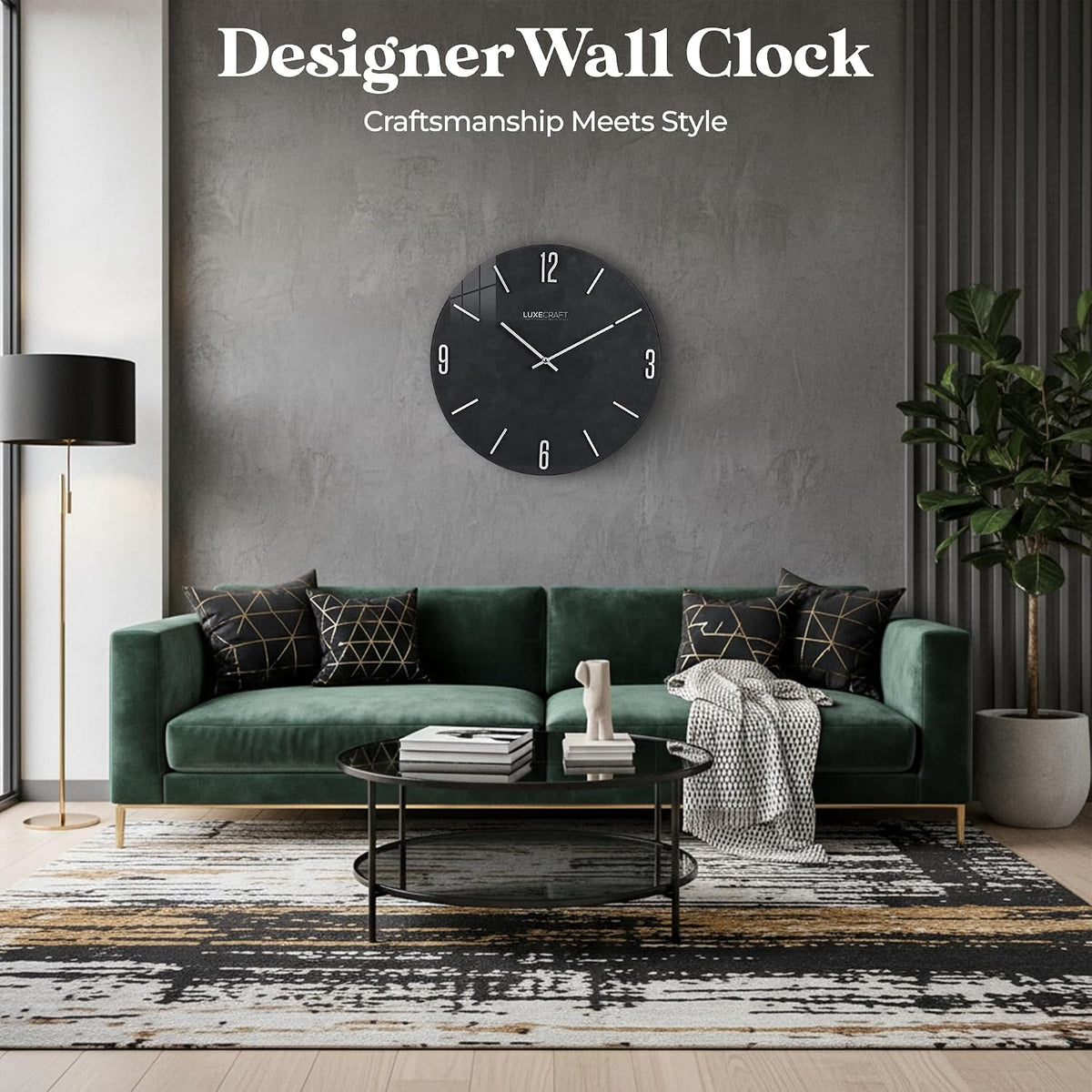 16 Inch Silent Non-Ticking Modern 3D Wall Clock Charcoal Grove, Glass Face