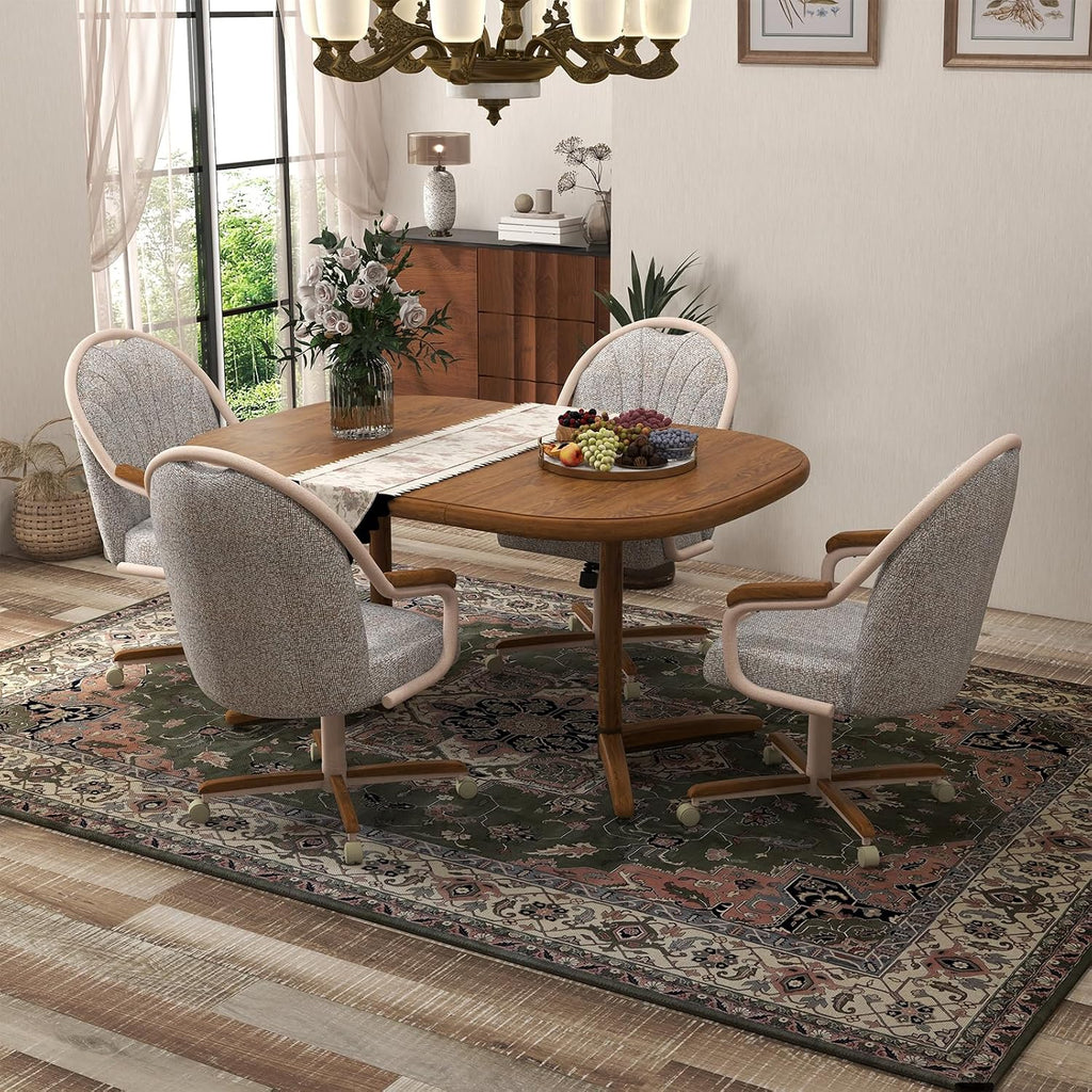 Chromcraft 5-Piece Square Round Expandable D7775 Dining Set-Chestnut-Sand