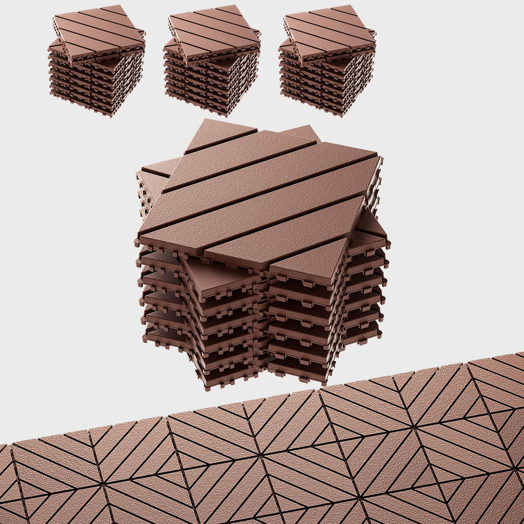 EchoDeck Interlocking Deck Tiles,54 Pack Deck Tiles Interlocking Outdoor All Weather,Patio Deck Tiles,12"x12",Diagonal,Sturdy Base,Highly Durable,Stylish,Non-Slip,Faster-Drying,Efficient,Brown