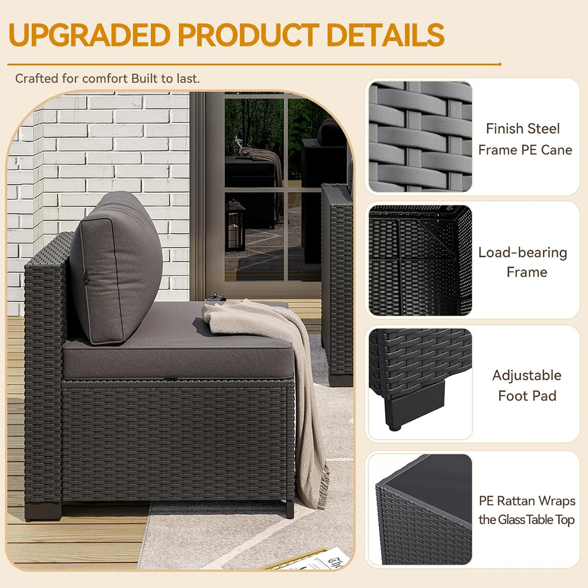 Aoxun 7-Piece Outdoor Furniture, Patio Furniture Sets with Thick Cushions, Wicker Conversation Set Sectional Sofa for Backyard, Poolside, Garden
