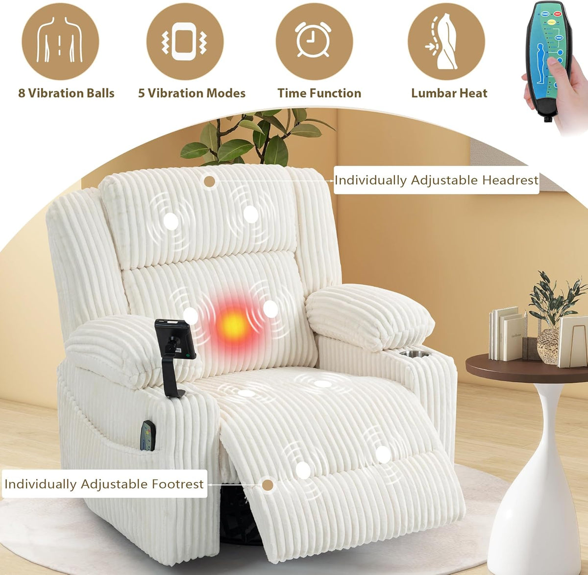 SINCRUMI Power Swivel Rocker Recliner with Dual Motor Adjustable Headrest