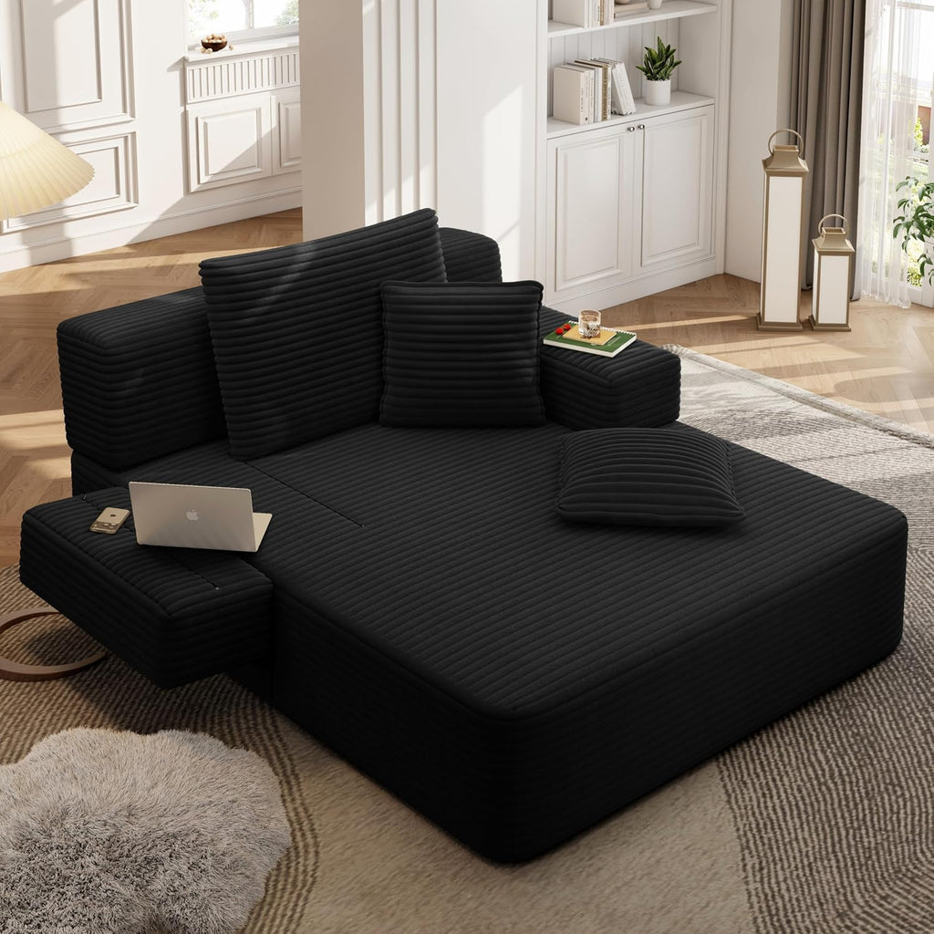 Avenix 70" Oversized Boneless Chaise Lounge Chair Indoor, Comfy Oversized Reading Chair Sleeper Sofa Couch Bed with 3 Fluffy Pillows, No Assembly Required, Black