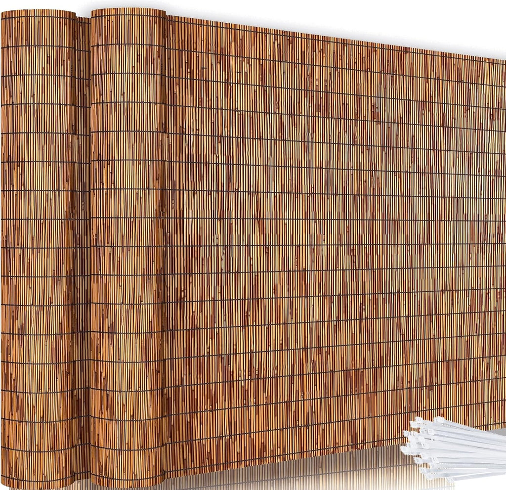 KOIUEYW Bamboo Reed Fencing, Light Russet Bamboo Fence Rolls 6ft High, Decorative Privacy Screen Reed Curtains for Patio Balcony Garden Backyard Outdoor, 6 x 16 FT (2 Pcs)