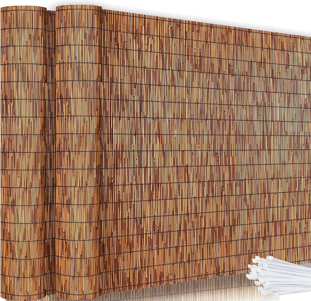 KOIUEYW Bamboo Reed Fencing, Light Russet Bamboo Fence Rolls 4 Feet High, Decorative Reed Screen Privacy Curtains for Patio Balcony Garden Backyard Outdoor, 4 x 16 FT (2 Pcs)