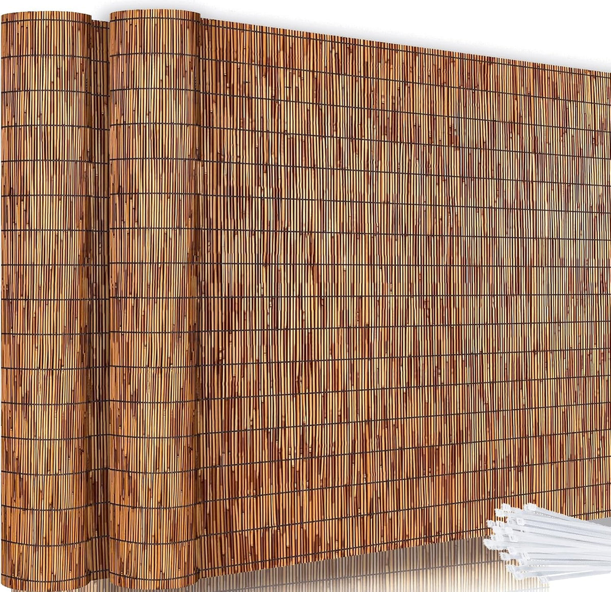 KOIUEYW Bamboo Reed Fencing, Light Russet Bamboo Fence Rolls 4 Feet High, Decorative Reed Screen Privacy Curtains for Patio Balcony Garden Backyard Outdoor, 4 x 16 FT (2 Pcs)