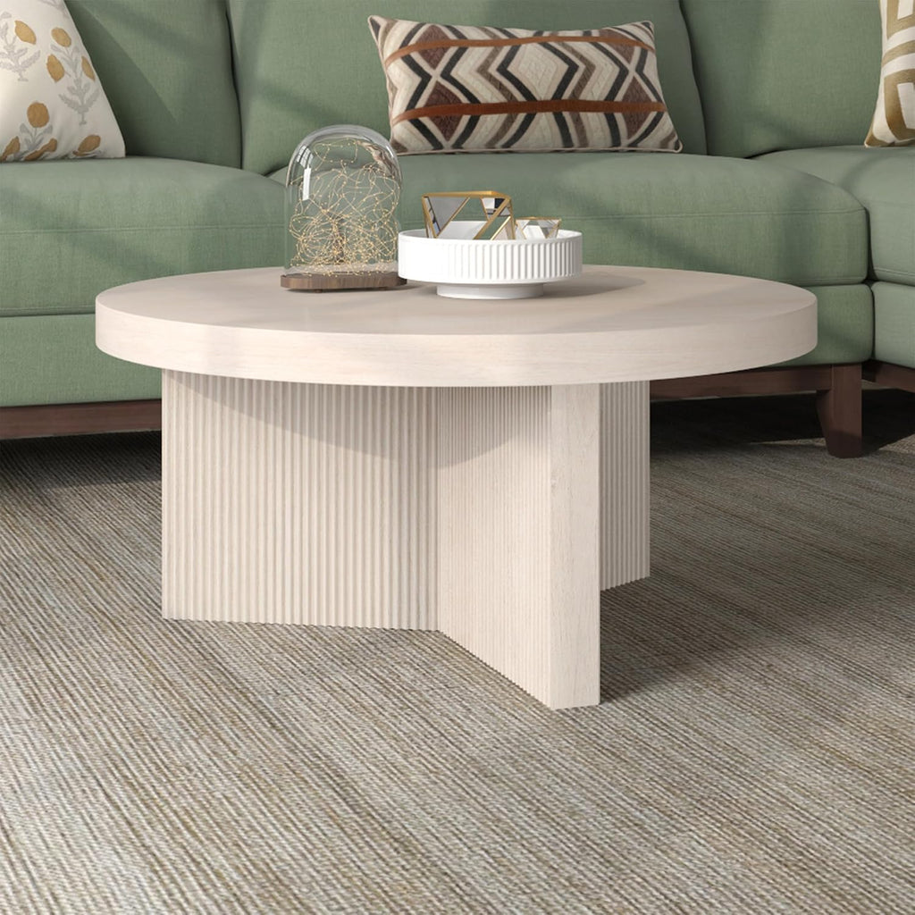Henn&Hart 32" Scandinavian Fluted Coffee Table, Beech White