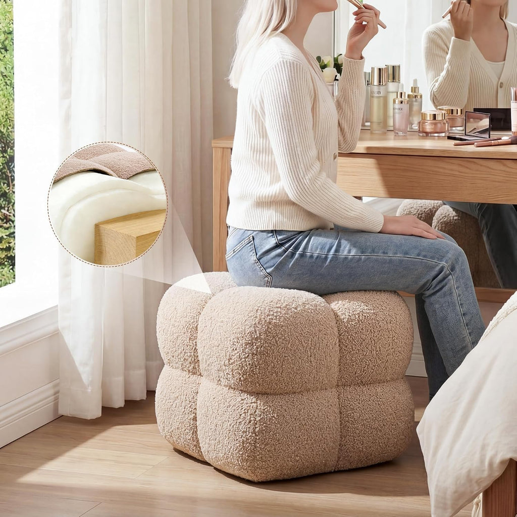 Zesthouse Square Pouf Ottoman Footstool, Modern Vanity Chair for Bedroom