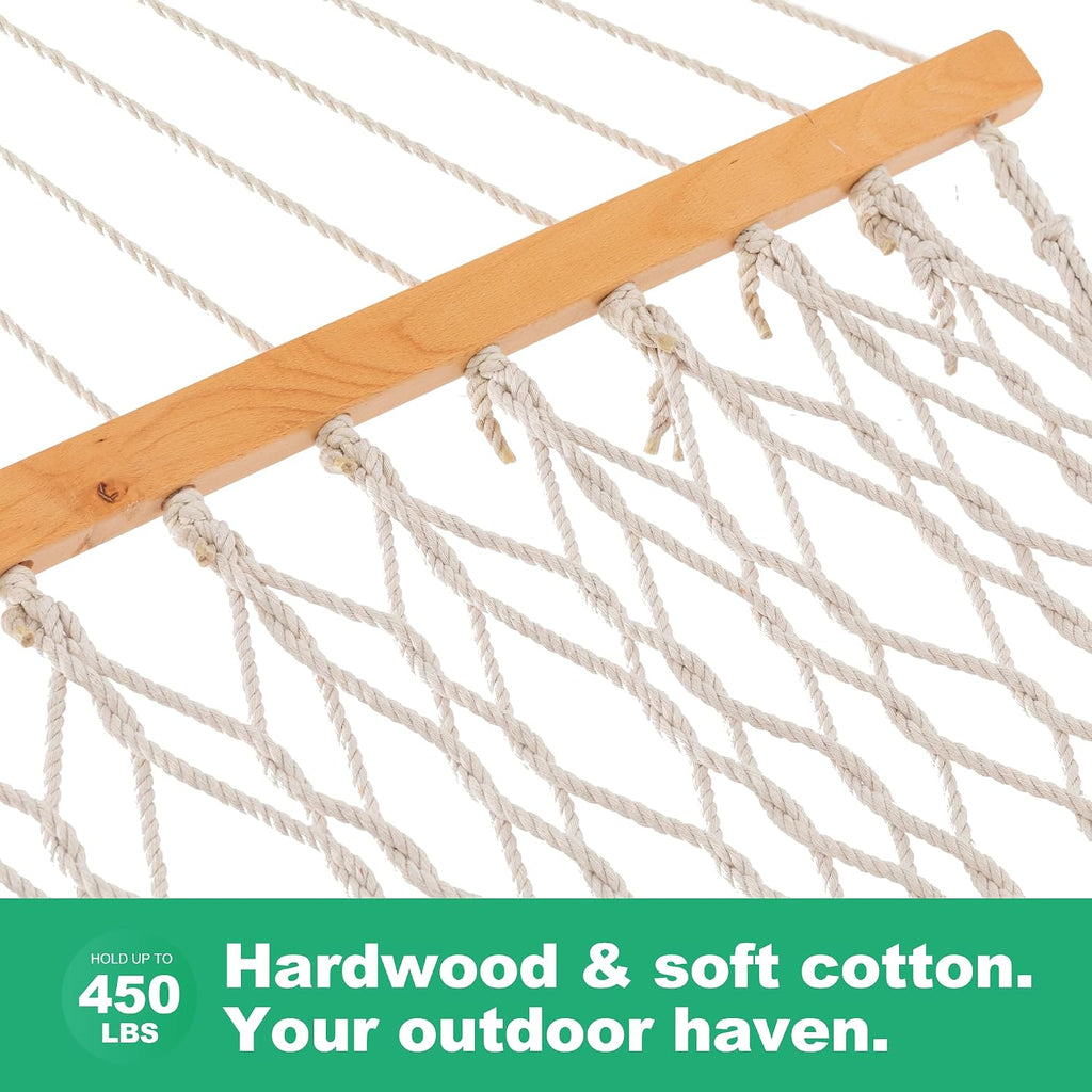 GAFETE Rope Hammock for Outside 2 Person, Handwoven (Natural Beige, Medium)