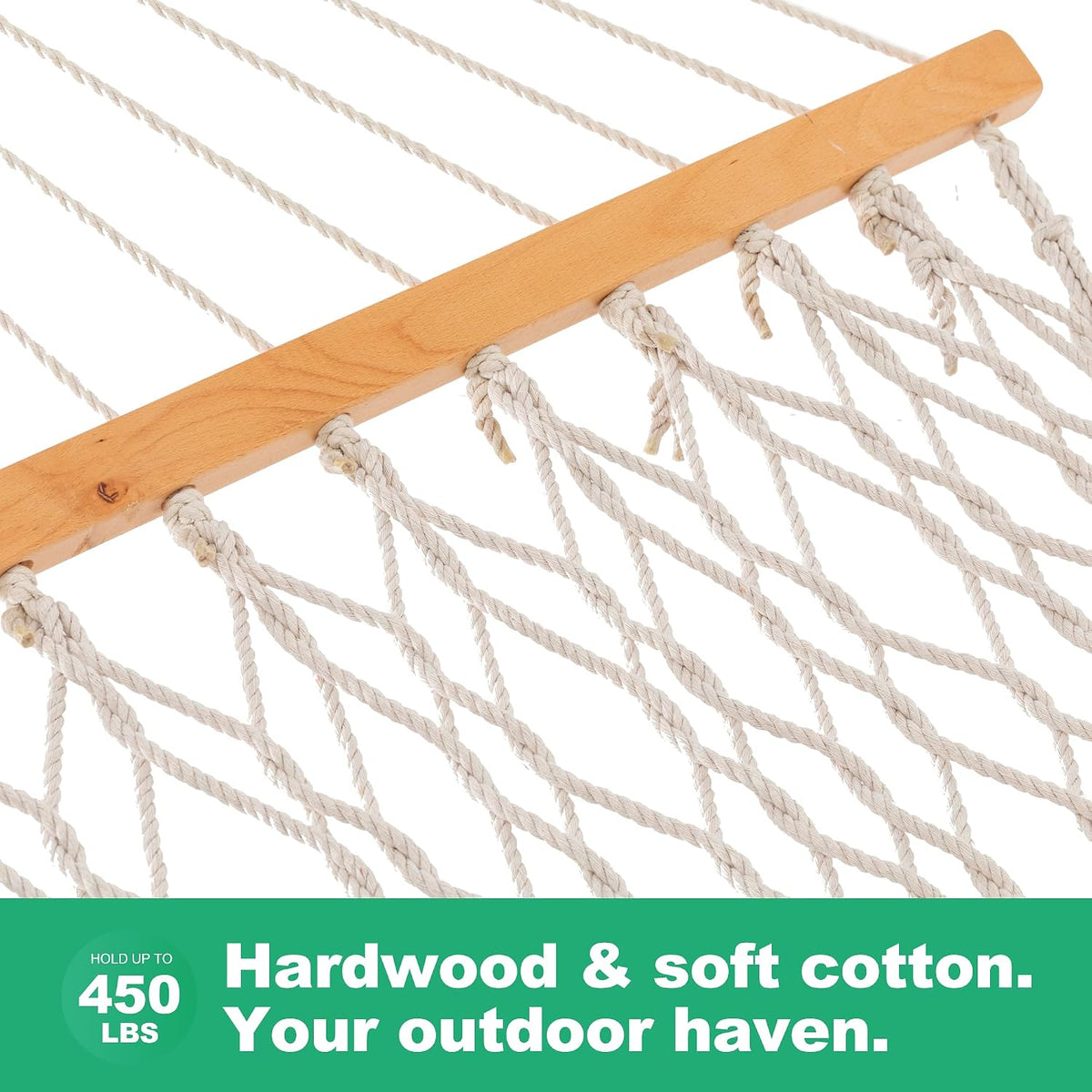 GAFETE Rope Hammock for Outside 2 Person, Handwoven (Natural Beige, Medium)