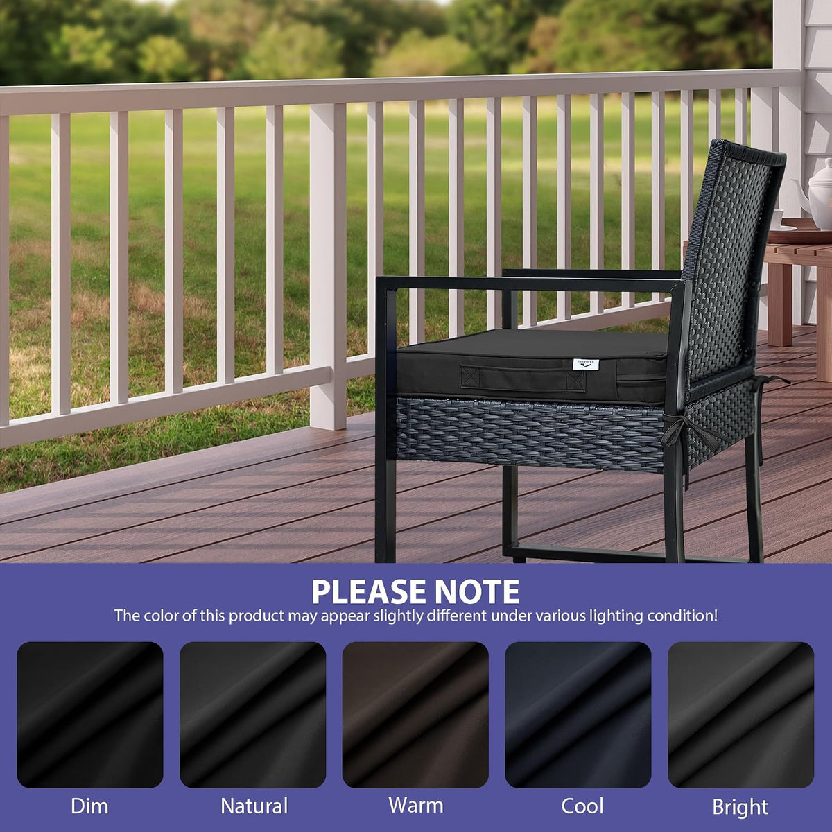 IPYNBAP Outdoor Chair Cushions Set of 4 -Waterproof Outdoor Seat Cushions for Patio Furniture, Patio Chair Cushion with Handle and Ties, Out Door Chair Pads,19x19x3-Square, Black