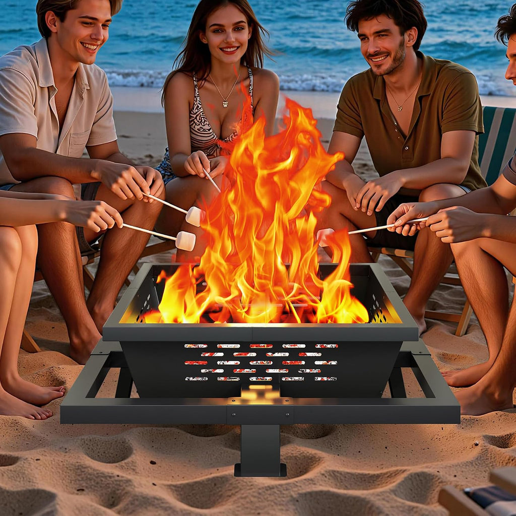 36 inch fire Pit, Square Outdoor Fire Pit with Poker, Wood Burning Fire Pit for Camping, Backyard, Patio