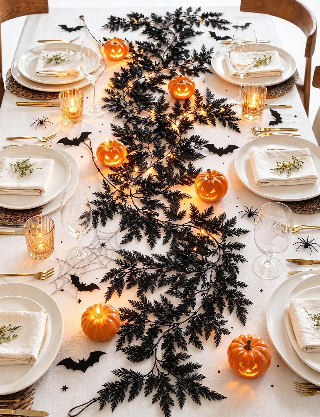 2 PCS 5.91 FT Black Halloween Cedar Pine Garland, Realistic Spooky