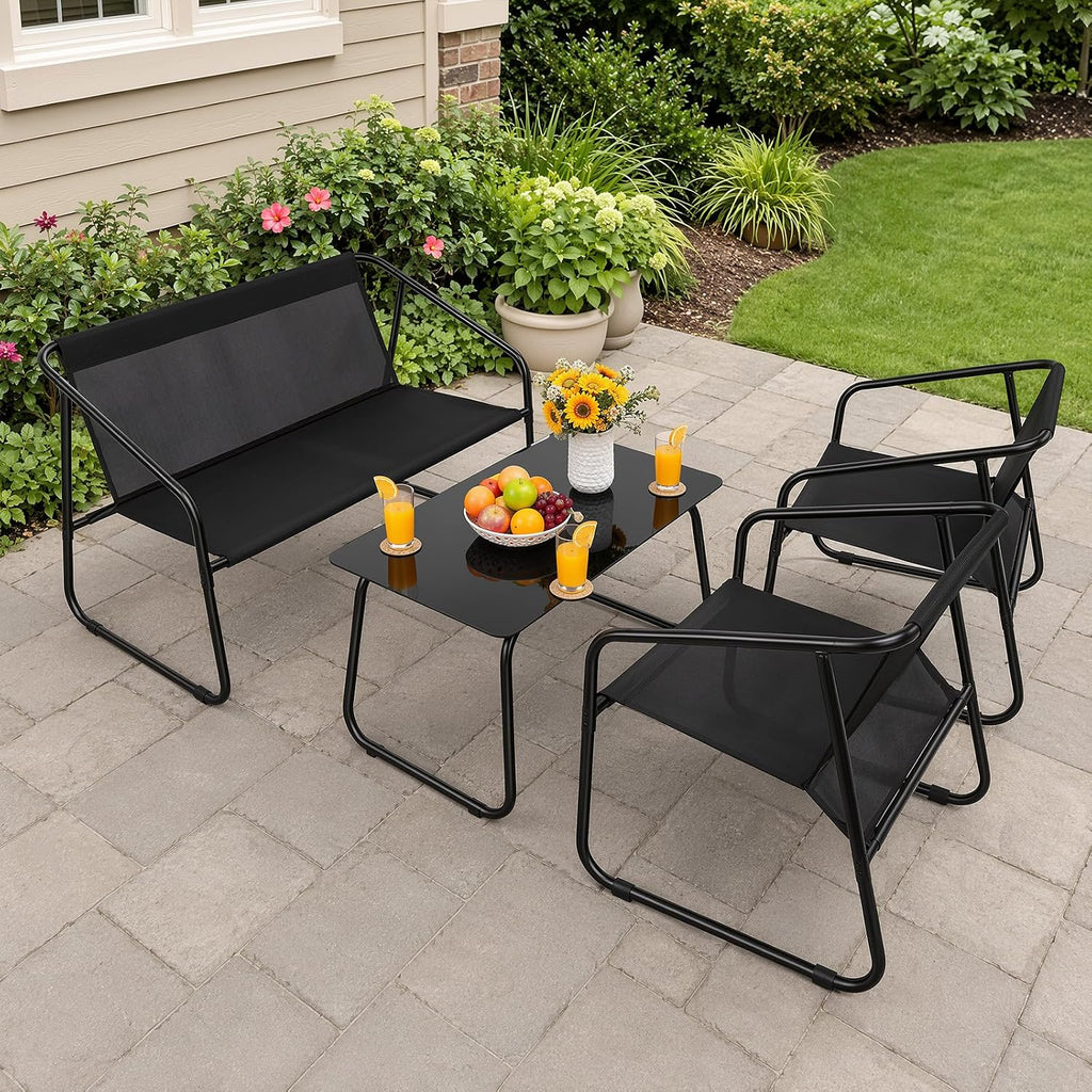 NEWBULIG 4 Piece Patio Furniture Set, Conversation Set Chairs and Table