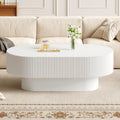 LUMISOL Oval Fluted Coffee Table with Thick Tabletop and Base,White