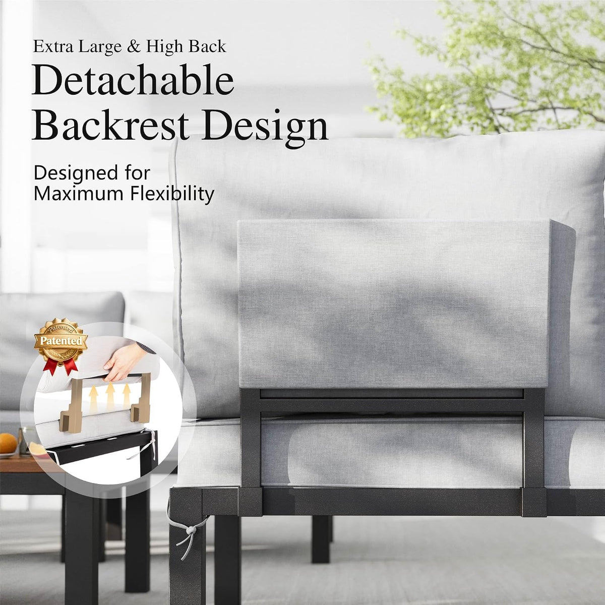 Sophia & William 4-Seat Metal Patio Sofa Sectional Set with Gray Cushions