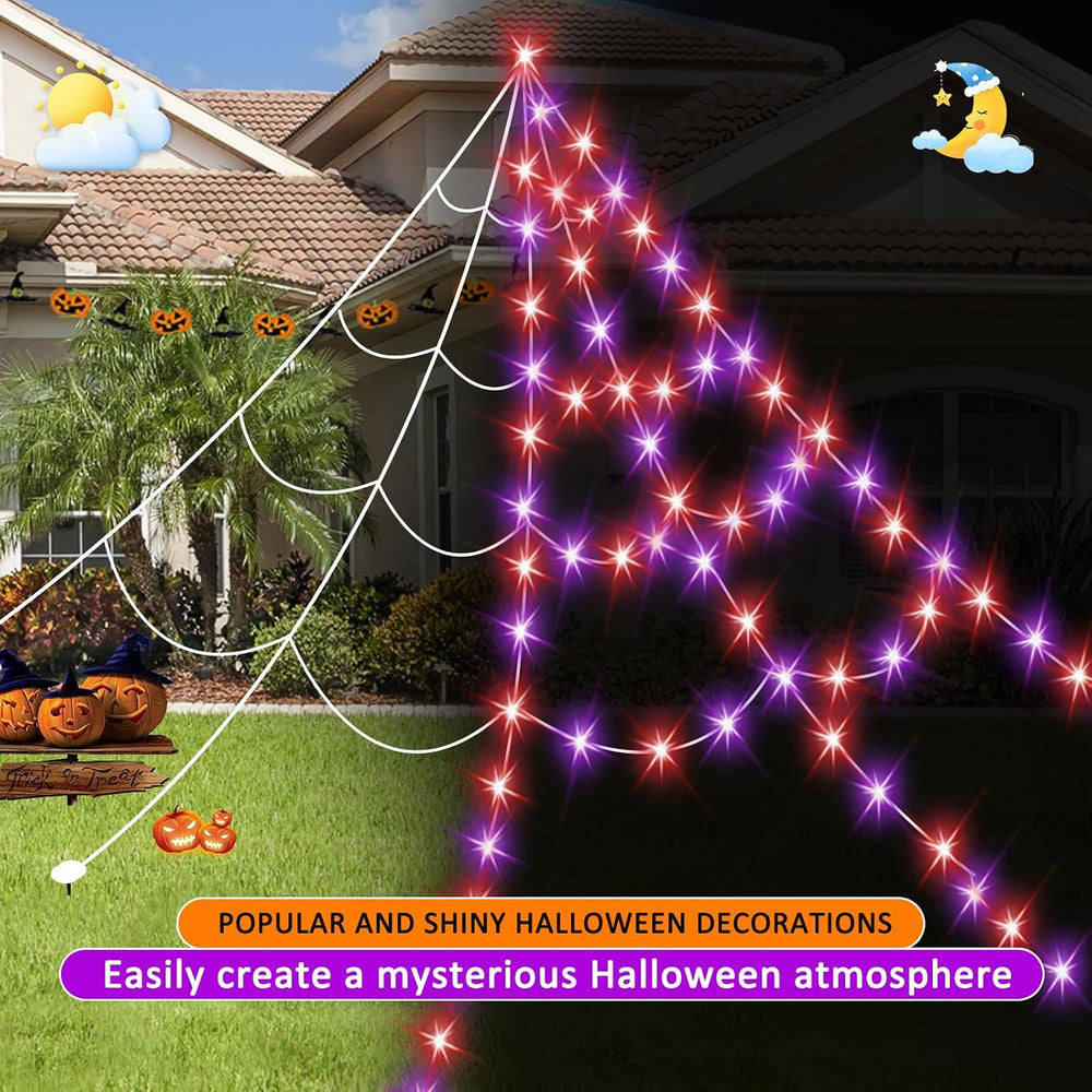 Halloween Spider Web Lights 550 LED Lighted Spider Web 16.4Ft Giant Halloween...