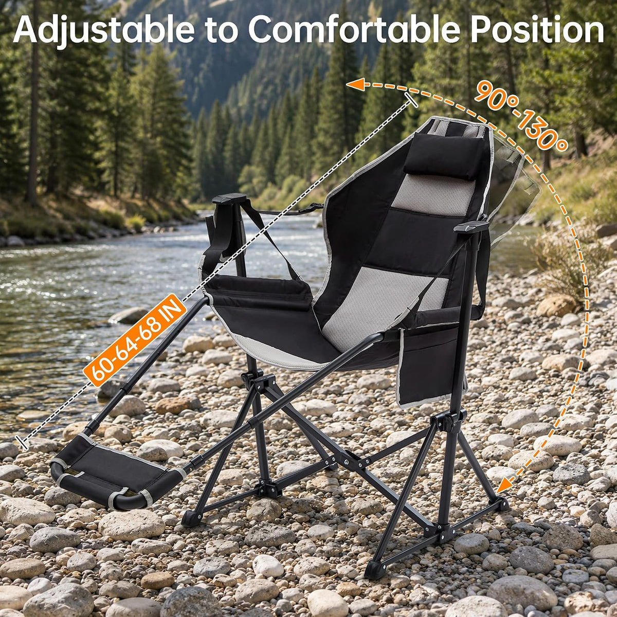 Hammock Swinging Rocking Camping Chairs with Footrest for Adults up to 400lbs,Folding Portable Chair with Cup Holder and Pillow,Heavy Duty Chair for Beach,RV Travel,Hiking