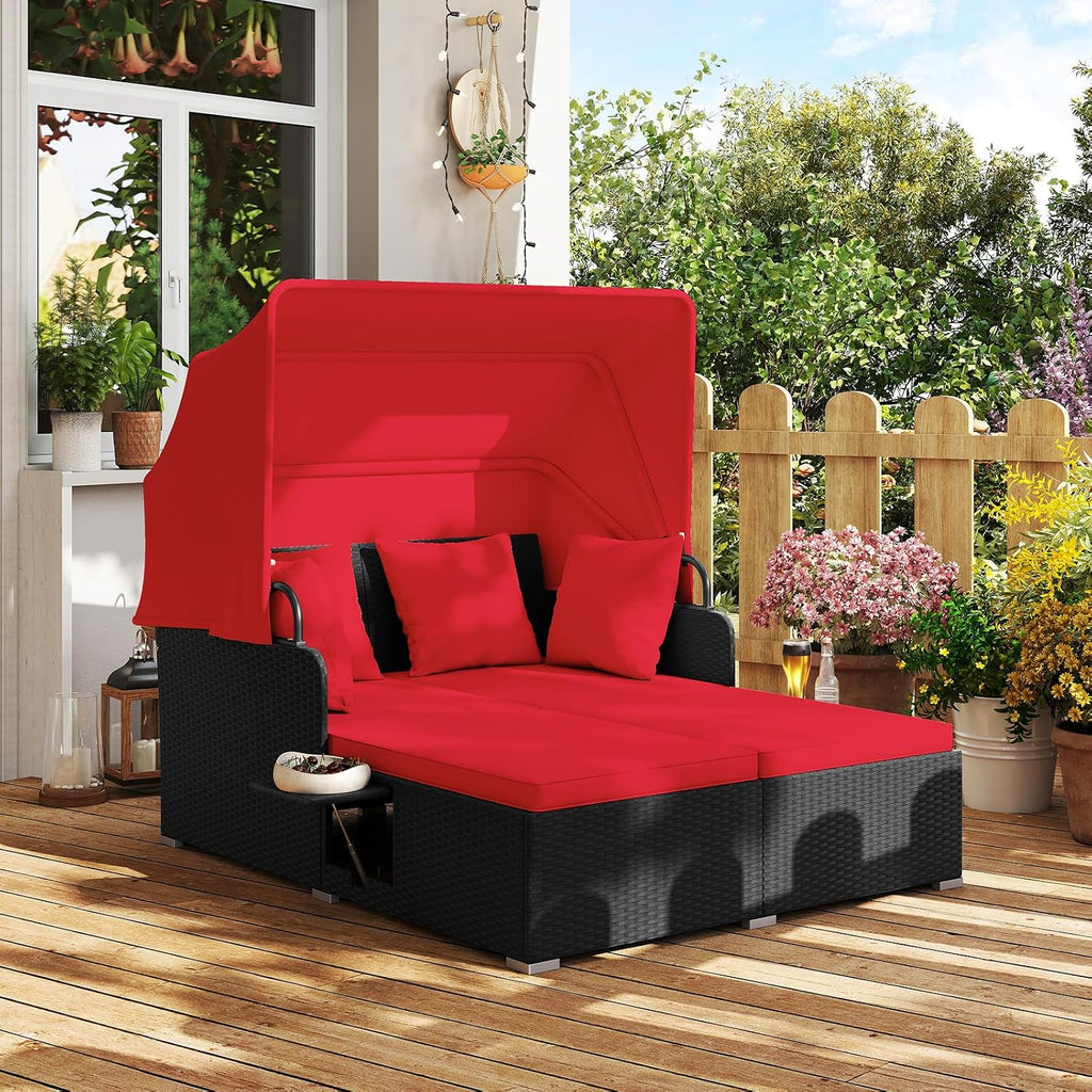 dreamade outdoor daybed with canopy, 2 person rattan, package contents