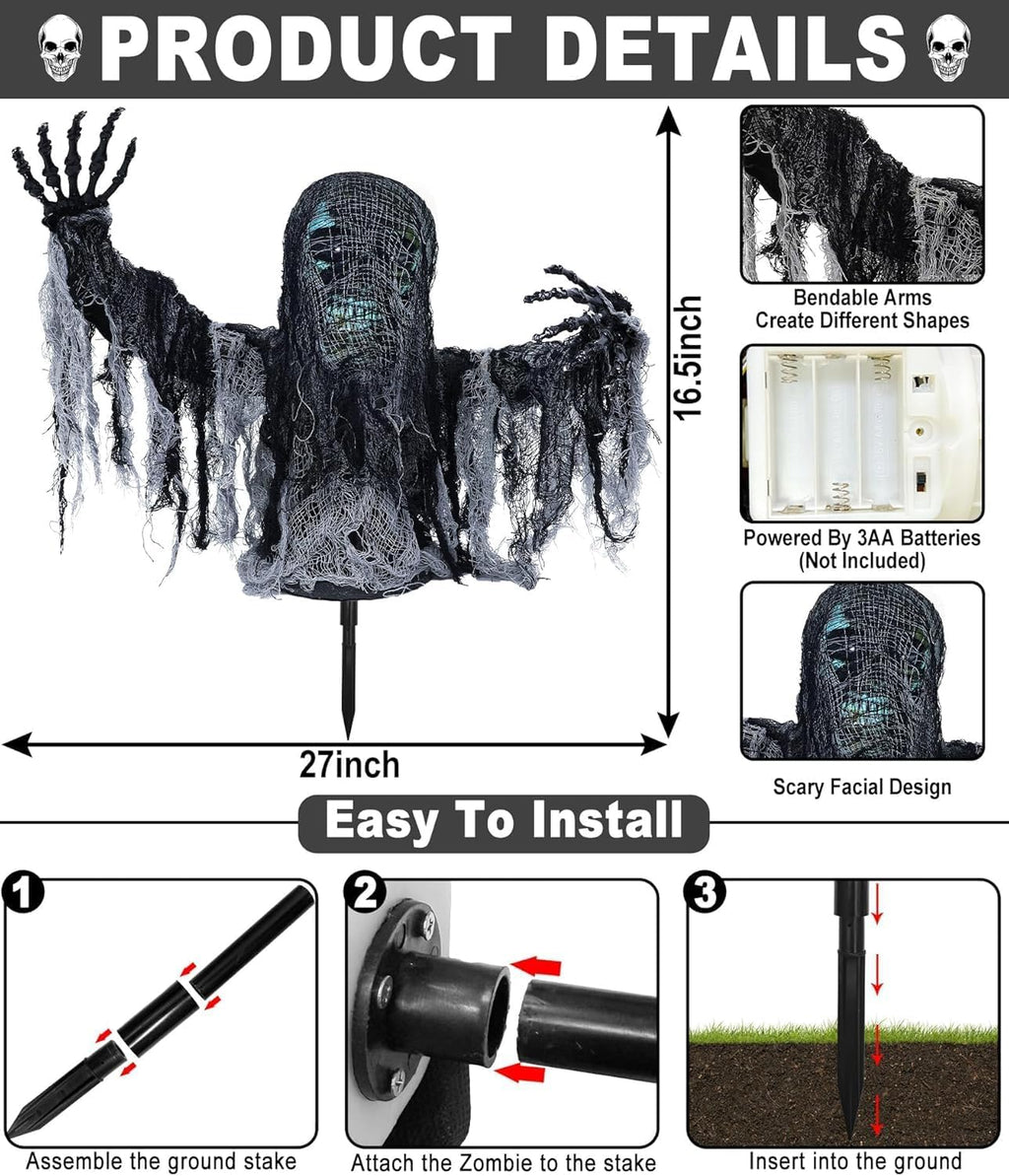 Talking Zombie Groundbreaker Halloween Animatronic with Red Eyes