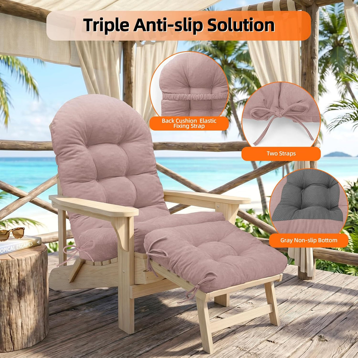 Rocking Chair Cushion Set, Ottoman Cushion Included, Pink