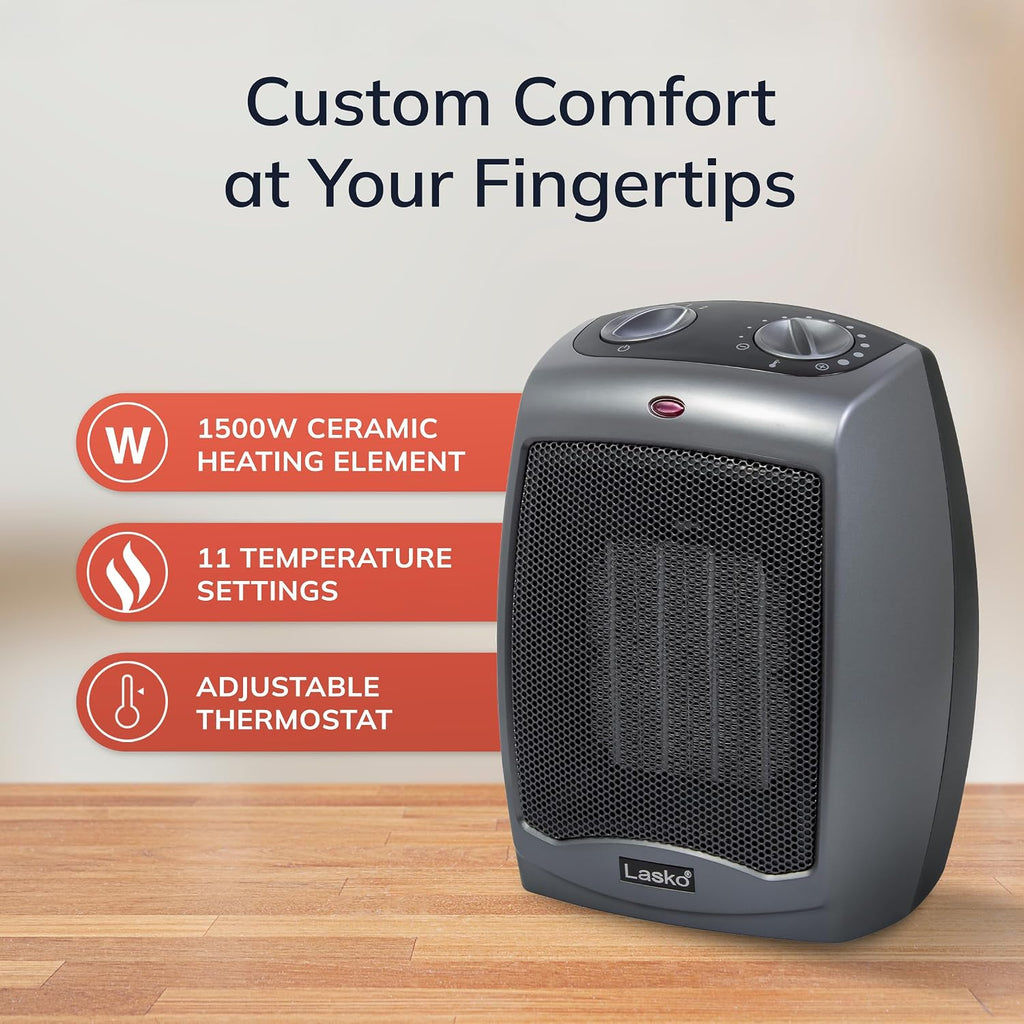 Lasko Portable Indoor Ceramic Space Heater - 9” - 754201 - Dark Gray
