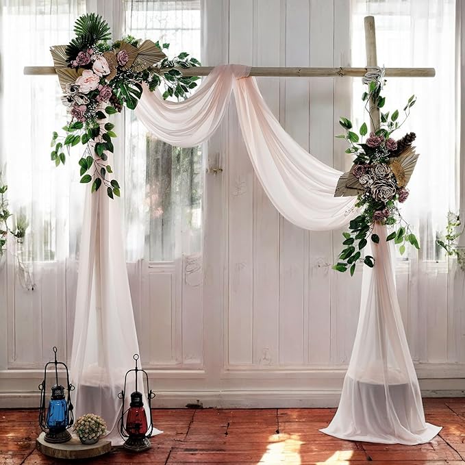 MDS Halloween Chiffon Draping Fabric - 2 Panel, 30" Wide x 100ft Long - Sheer Spooky Arbor & Canopy Drapery for Haunted House Backdrops, Party Ceilings, DIY Costumes & Themed Events - Nude (Pack of 2)